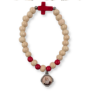 PULSERA BOLAS MADERA CRUZ ROJA